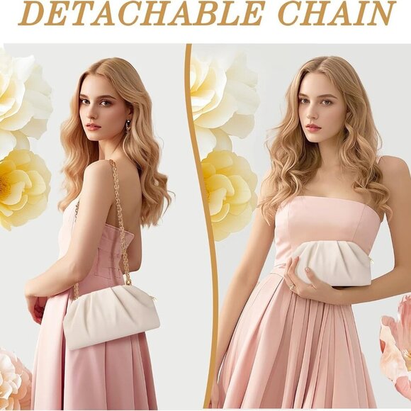 Chic Vegan Leather Pleated Clutch Purse - Elegant Evening Bag for Weddings - Picture 2 of 7